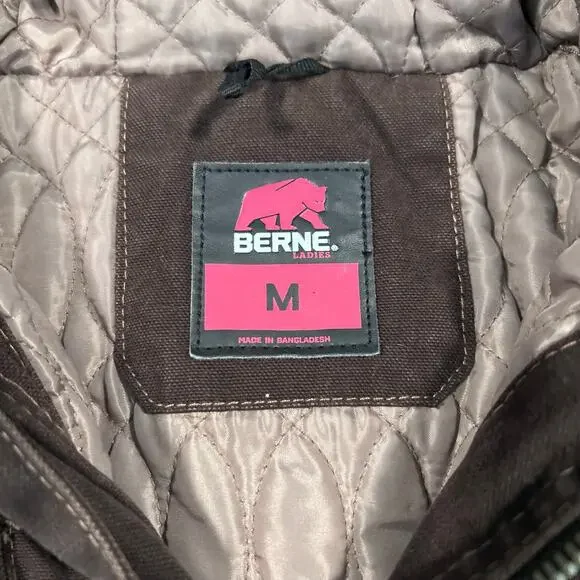 Vintage Women’s Bernie Quilted Lined Canvas Jacket Hooded Work Wear Brown Sz M - Picture 4 of 5